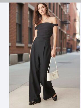 NWOT $130 Abercrombie & Fitch Women's Black Off The Shoulder Draped Jumpsuit